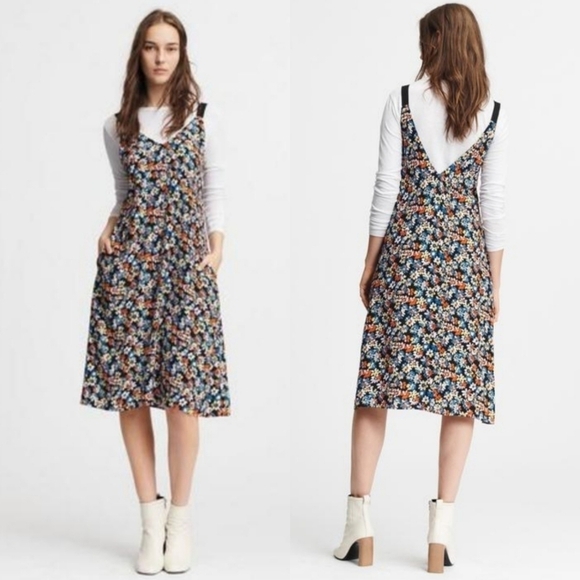 New Rag & Bone Estell Navy Floral Print Crepe Midi Dress NWT W292316NY Medium - Picture 9 of 16